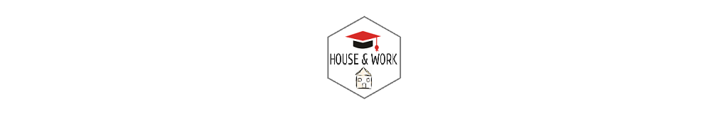 logo house and work - disegno di un cappello per la laurea e una casa