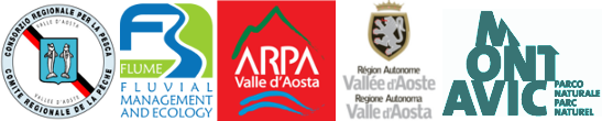 logo regione vda e arpa valle d'aosta - il logo di arpa è su sfondo rosso e riporta il disegno stilizzato di una montagna e di un fiume